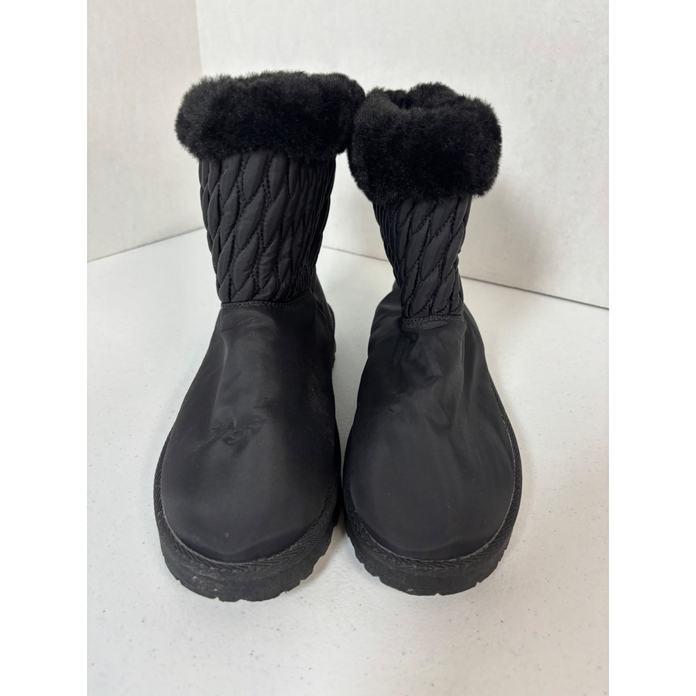 Danskin Fritter Black Vegan Faux Fur Trim Quilted Smocked Winter Boots Womens 9